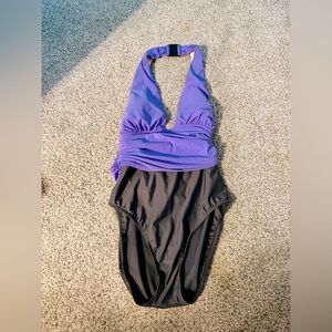 Magicsuit Slimming Tummy Control Ruched Halter Swimsuit Sz 10 Miracle